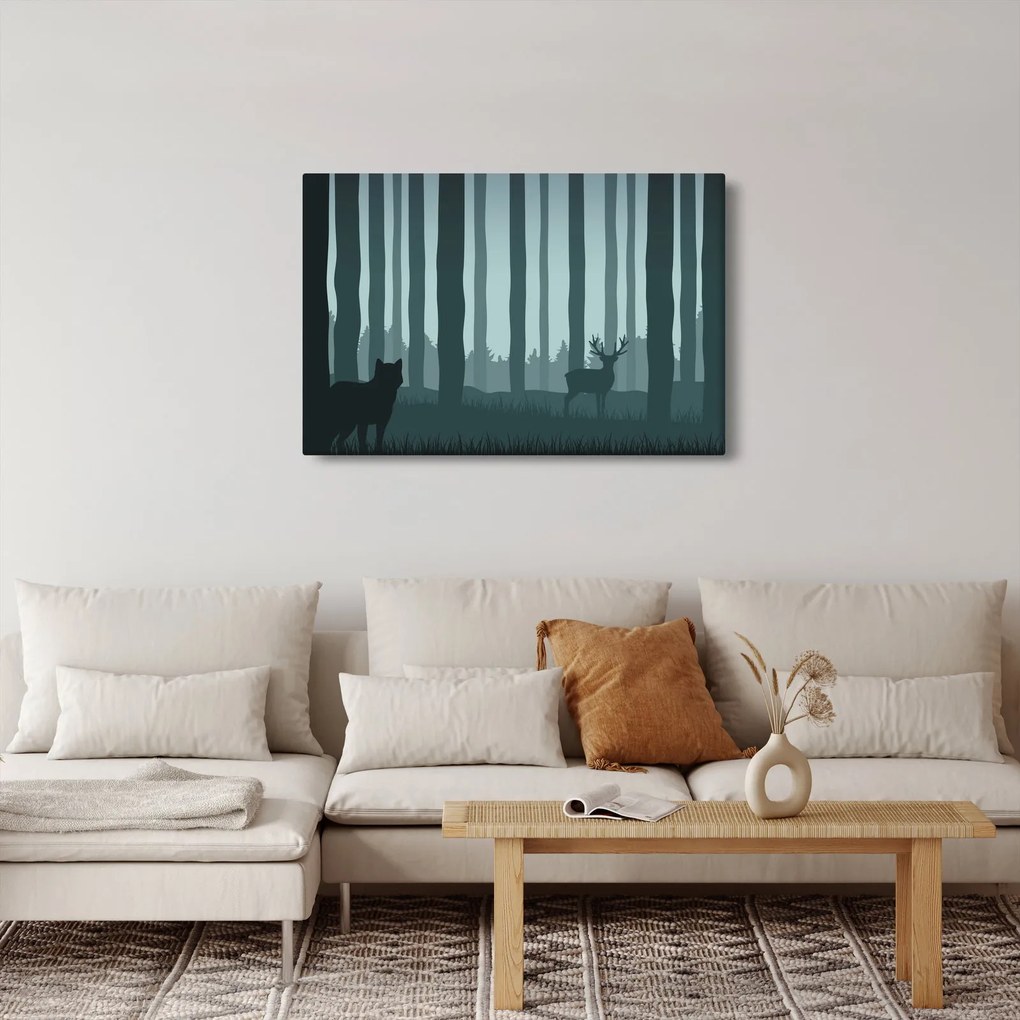 Kép - Szarvas farkassal a sziklák között (90x60 cm)