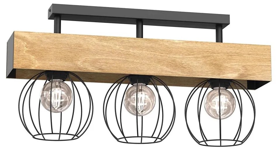 Felületre szerelhető csillár MENTON 3xE27/15W/230V fekete/barna/tölgy