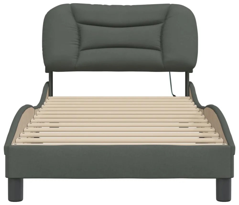 sötétszürke szövet ágykeret LED-ekkel matrac nélkül Hvar 80x200 cm