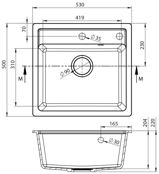 Sapho - Konyhai mosogató 53x50 cm gránit/bézs