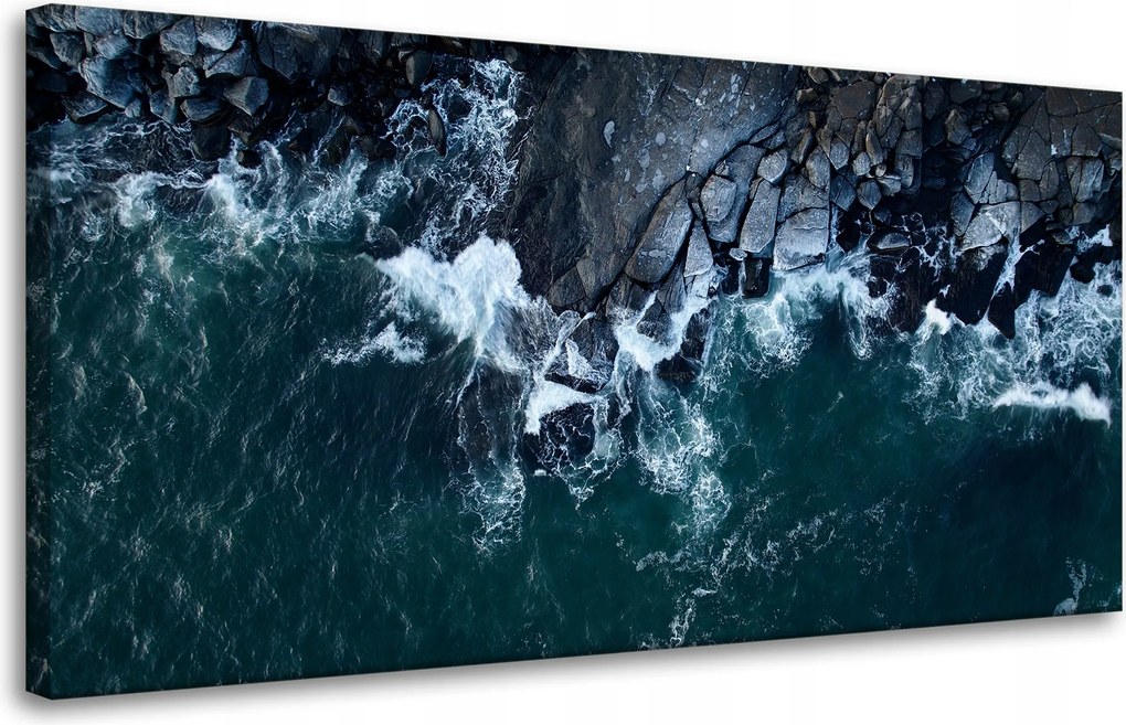 Vászonkép Természet Hullámok Tenger Sziklás Tengerpart Kék víz 80x40