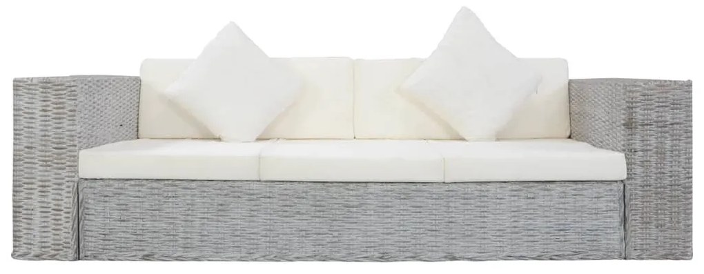 szürke 2 részes természetes rattan kanapészett párnákkal