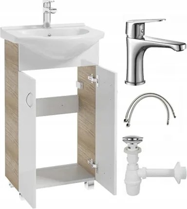 Fürdőszoba szekrény csapteleppel és szifonnal 50x86cm álló fehér front