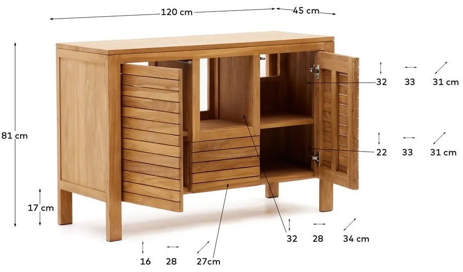 Natúr színű alacsony teakfa mosdó alatti szekrény 120x80 cm Neria – Kave Home