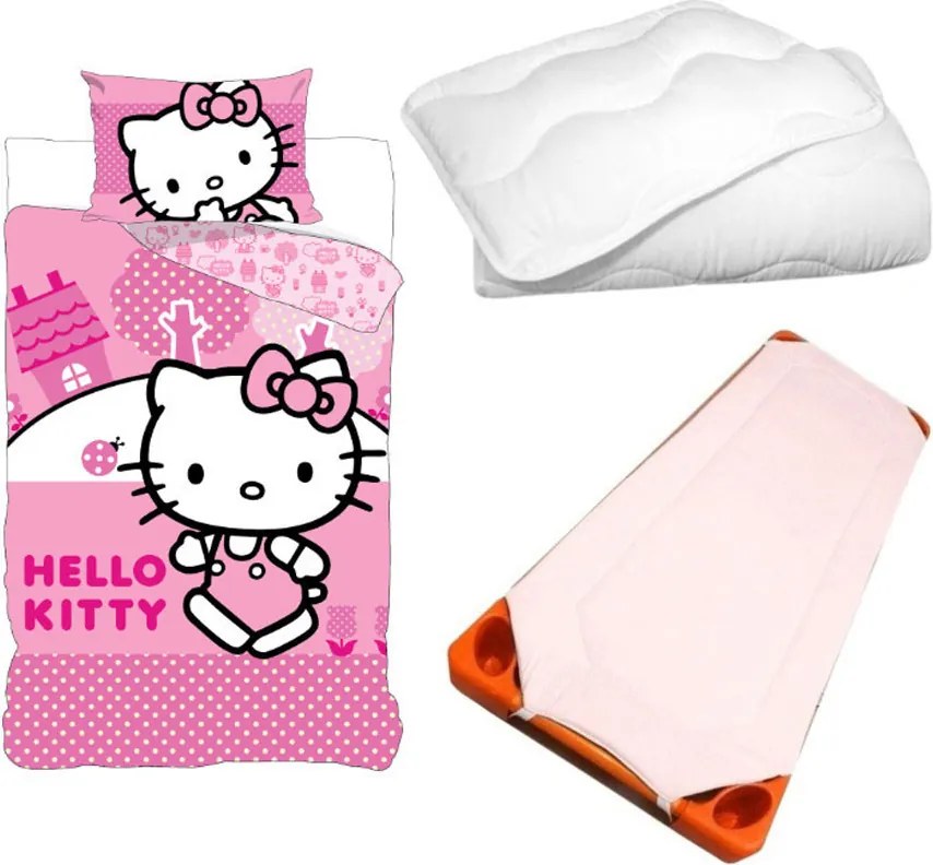 Hello Kitty Pink World gyerek, ovis ágyneműhuzat, derékalj és paplan/párna szett 100x135 cm 40x60 cm