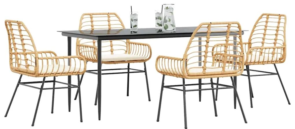 vidaXL 5 észes barna polyrattan üveg kerti étkezőgarnitúra párnával