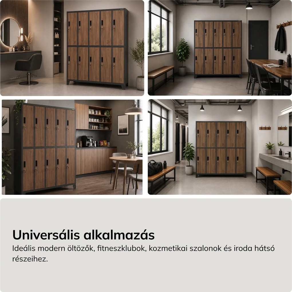 10 ajtós öltözőszekrény, antracit/dió, 1360x1720x450 mm: BARTEK Eco Design