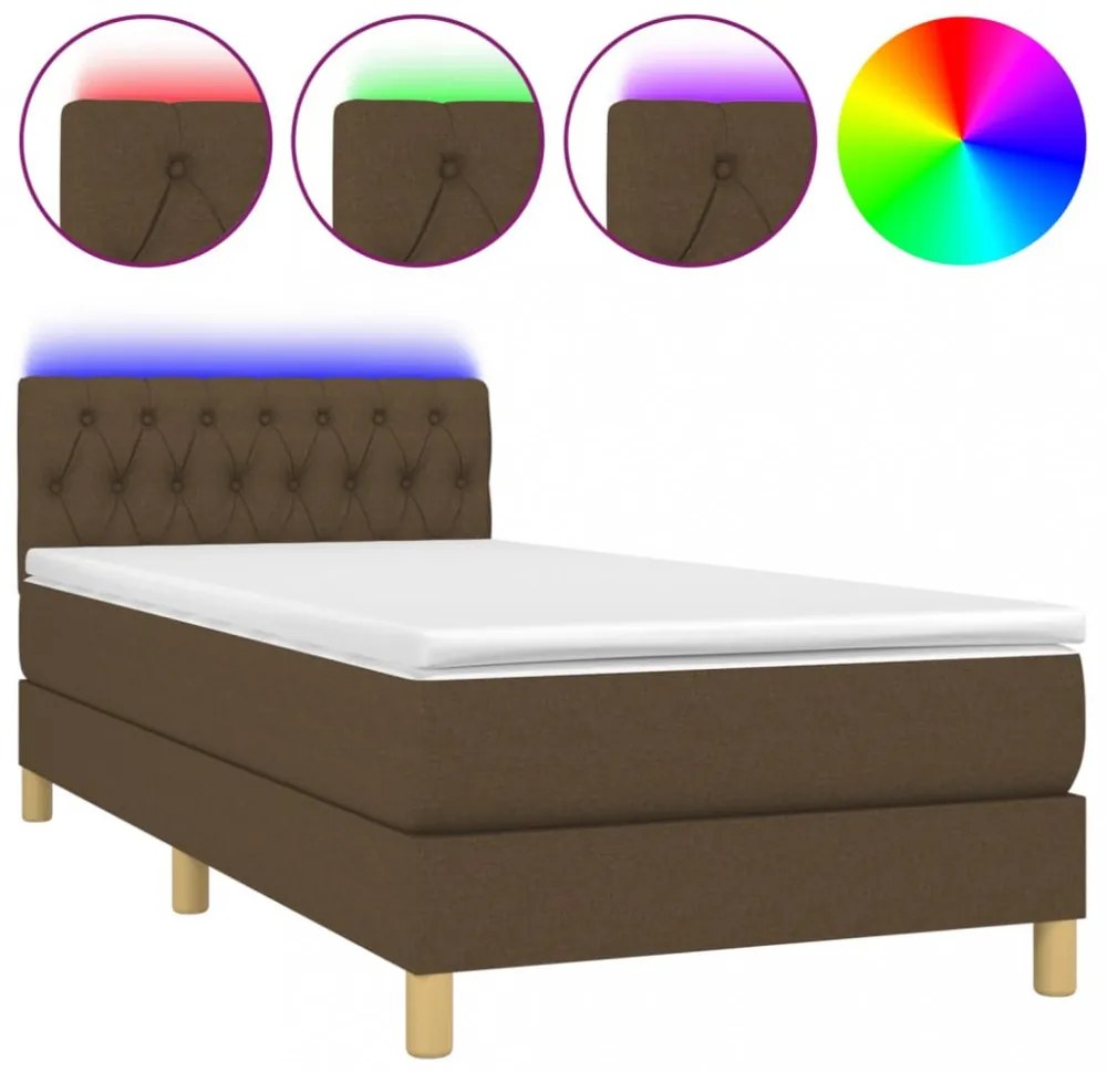 barna szövet rugós és LED-es ágy matraccal 90x200 cm
