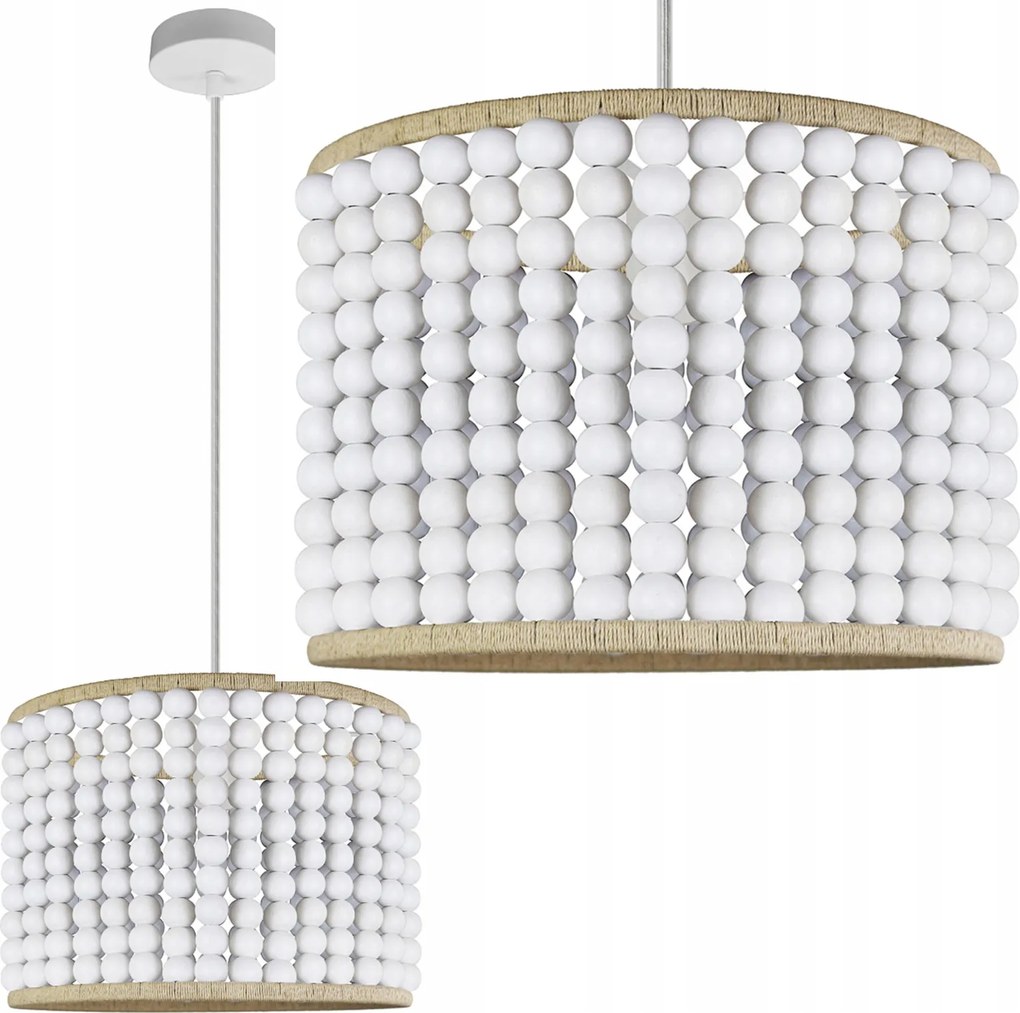 Falra szerelhető Függő Lámpa Fa Gyöngyök Boho Csillár E27 Fehér Ribe