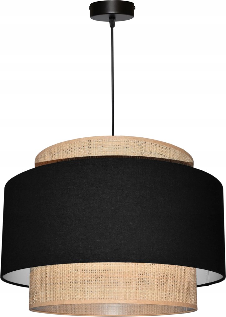 Mennyezeti Függő Lámpa Lámpabúra 45/30 E27 Fekete Mirano Rafia Ratan Boho