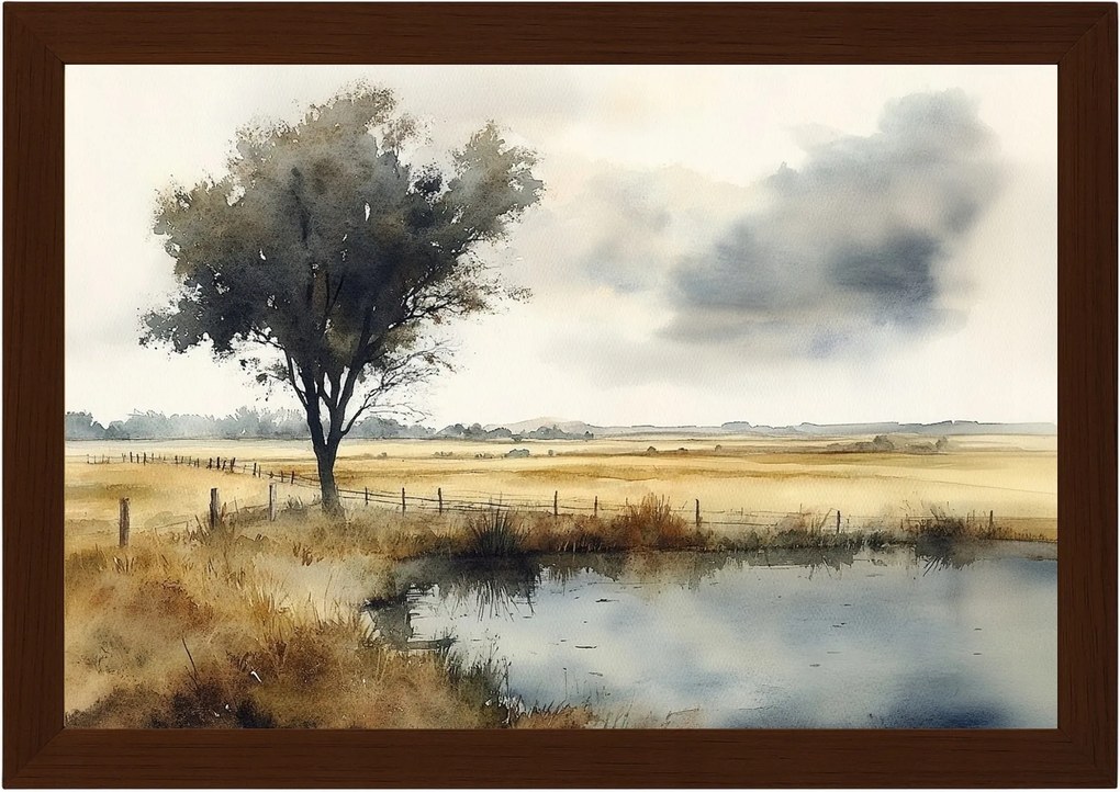 Poszter Keret Fa Tájkép Szabadtéri Falu Síkság Fűzfa Mezők 60x40