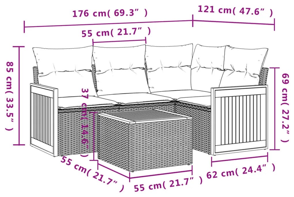 5 részes bézs polyrattan kerti ülőgarnitúra párnákkal