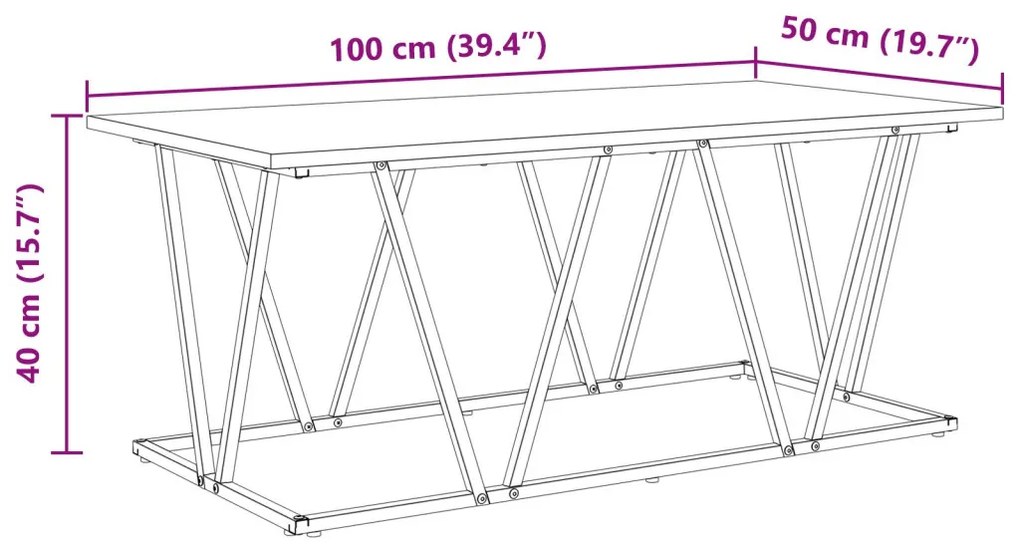 Szürke Sonoma Dohányzóasztal 100x50x40 cm Szerelt Fából és Fém Kerettel