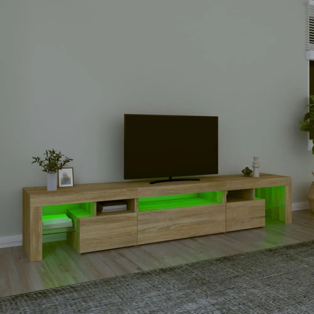 sonoma tölgy színű TV-szekrény LED-lámpákkal 215x36,5x40 cm