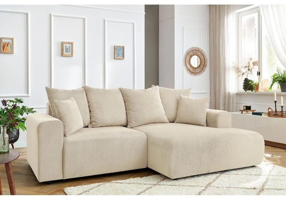 Krémszínű bársony sarokkanapé Enjoy – Bobochic Paris