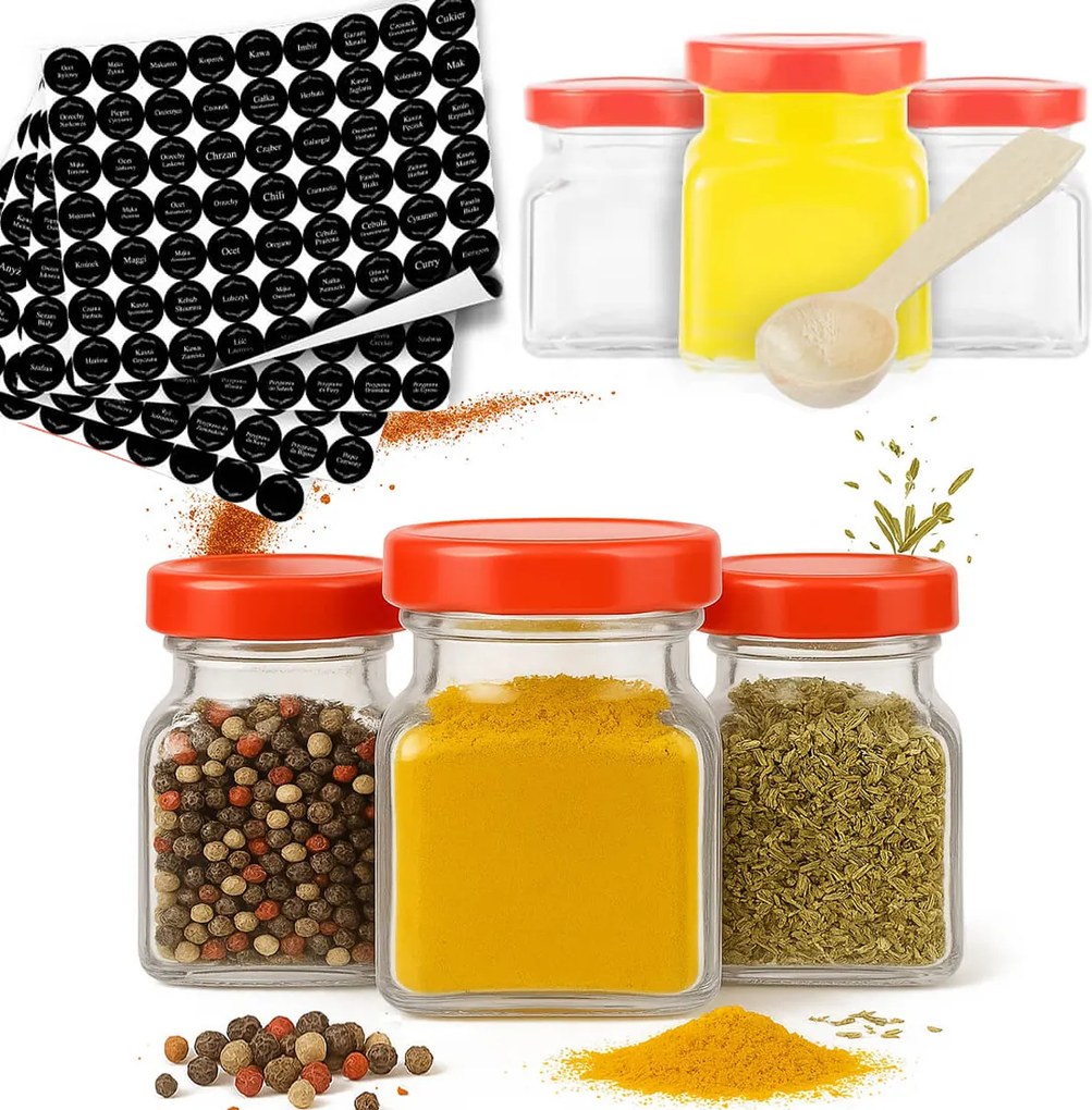 20X Fűszertartó tégely tea gyógynövények kávé méz 120ML +252 matrica címke