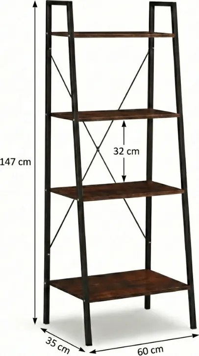 Könyvespolc TAYLOR 4 polc 147x60 cm, rusztikus barna