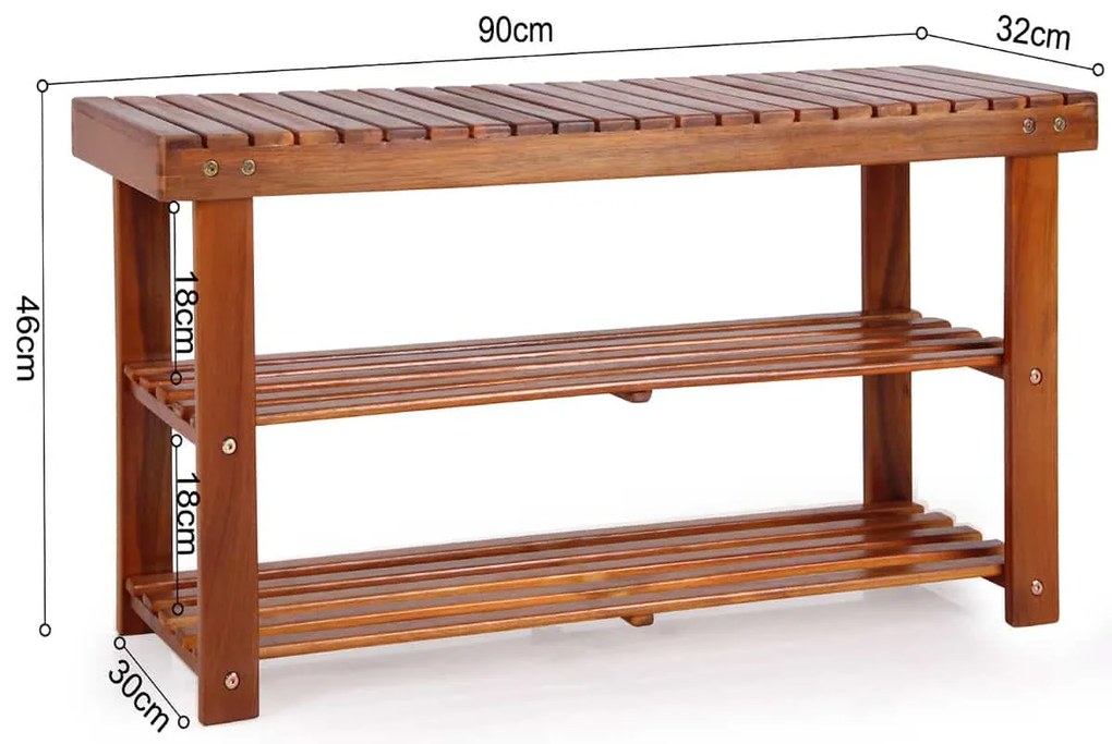 Casaria® Cipőtartó és pad 2 az 1-ben akác - 90 cm