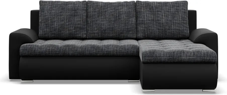Tokio sarokkanapé, 2 ágyneműtartóval, fonott + műbőr, jobboldali, szürke - fekete