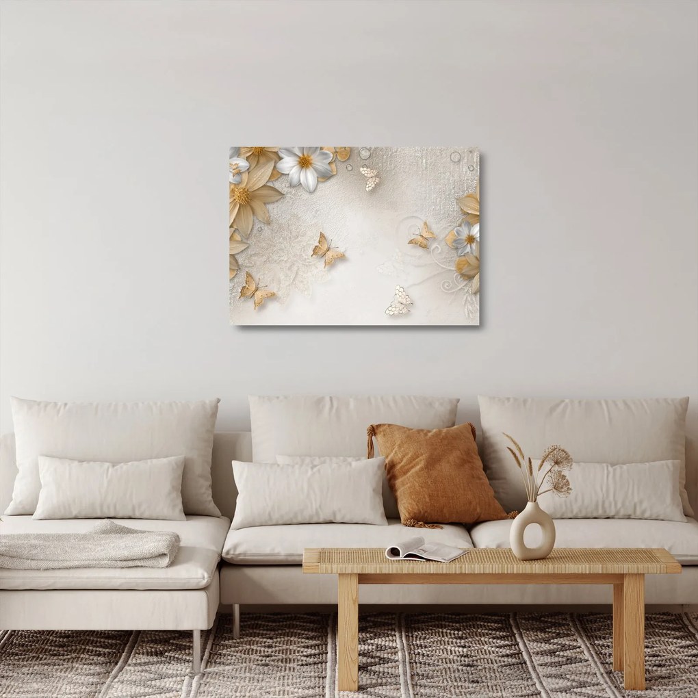 Kép - virágok pillangókkal (üvegen) (70x50 cm)