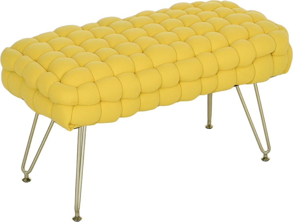 HOMCOM Kárpitozott Plüss Ágypad Melletti Pad Arany Lábbal és Párnázott Ülőrészel Bejáratokhoz - Sárga | Aosom