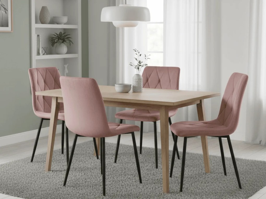 Rózsaszín bársony étkezőszék LIBRA fekete lábakkal