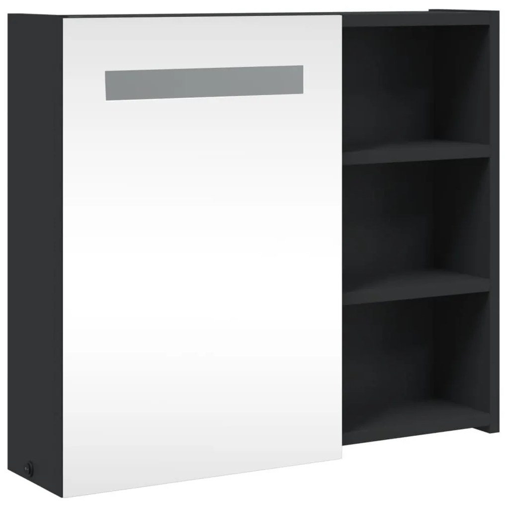 fekete tükrös fürdőszobaszekrény LED-del 60 x 13 x 52 cm