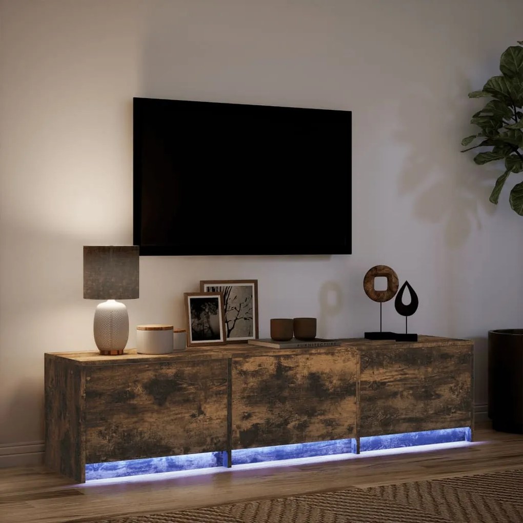 füstös tölgy színű szerelt fa TV-szekrény LED-del 165x34x40 cm