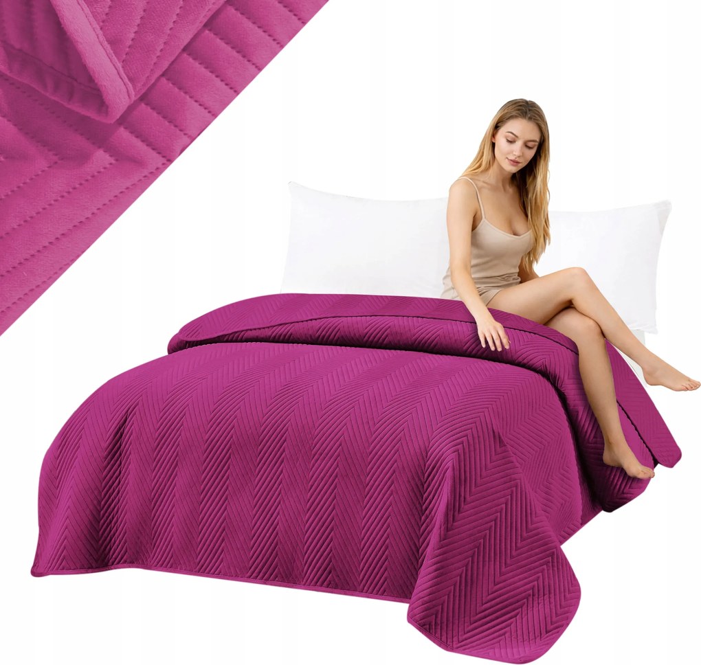 Ágytakaró 220x240 Ágyhoz Velúr Fukszia Steppelt Halszálka Több színben