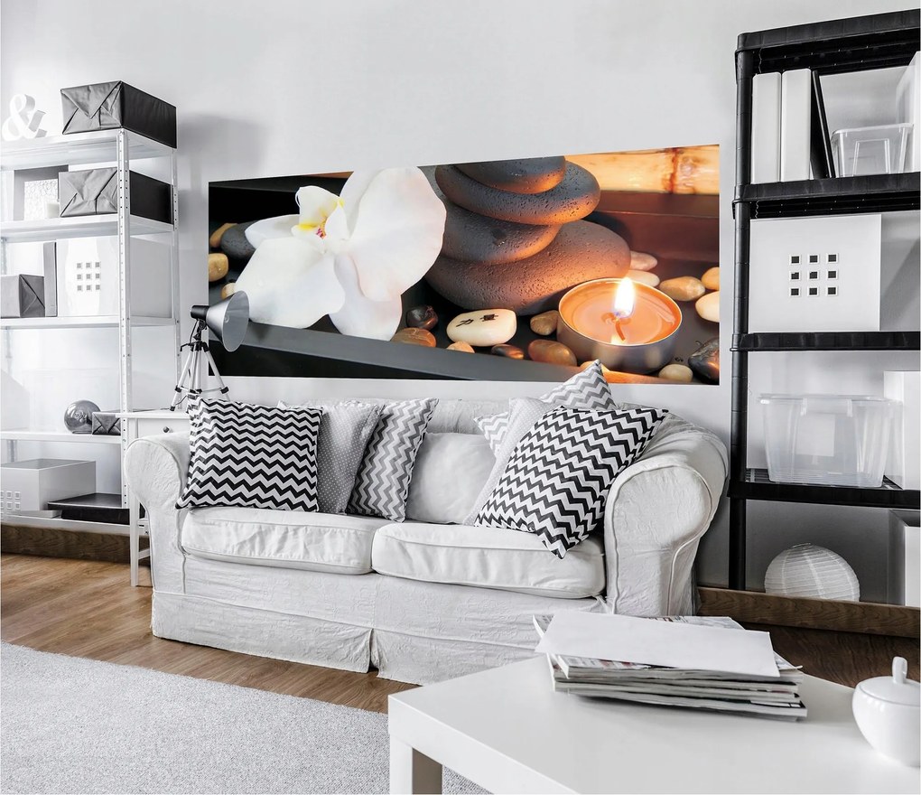 Fotótapéta Orchidea Kövek Bambusz Gyertya Kompozíció 250x104 +ragasztó