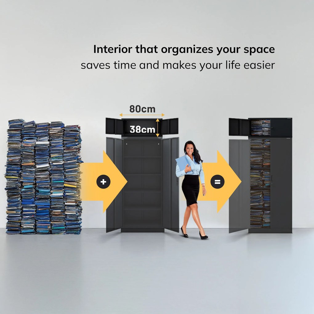 Felső szekrényelem EWA Compact öltözőszekrényhez – 800 x 380 x 400 mm, fekete