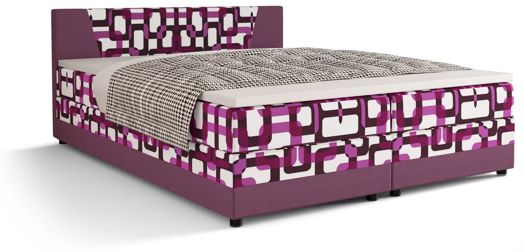 Franciaágy  Boxspring 180 cm Linda Comfort (minta + lila) (matraccal és tárolóhellyel). 1056059