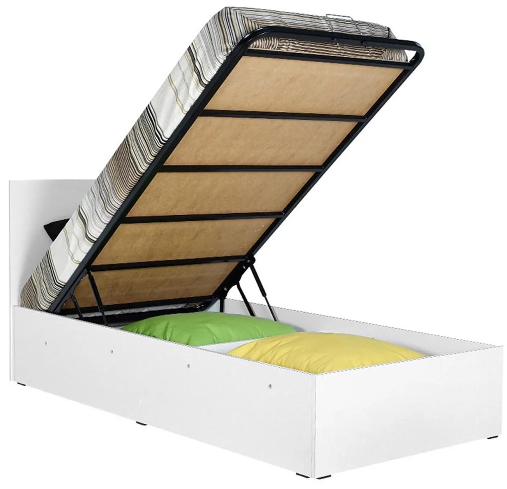 Egyszemélyes ágy 90 cm Kalabora (ágyráccsal) (tárolóhellyel) (fehér). 1108497