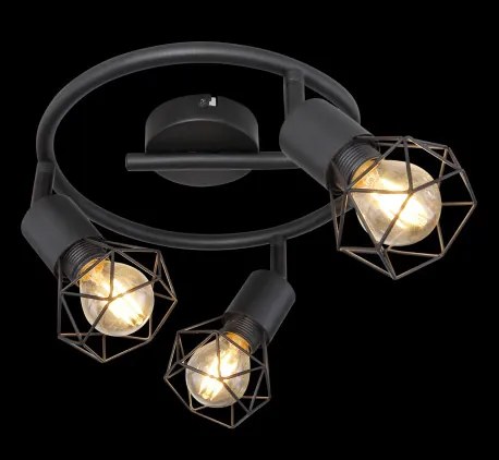 Globo 54802S-3 Mennyezeti spotlámpa, fém fekete, fekete fém rács, ø:230mm, M:180mm, 3xE14 40W 230V izzók nélkül