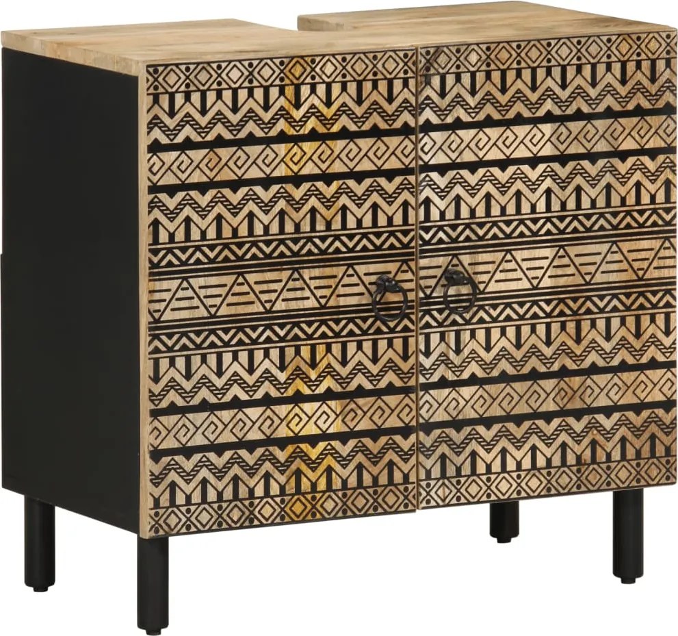 vidaXL fekete tömör mangófa fürdőszobai mosdószekrény 62 x 33 x 58 cm