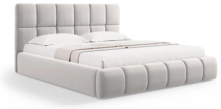 Világosszürke bársony kárpitozott ágyneműtartós franciaágy ágyráccsal 140x200 cm Bellis – Micadoni