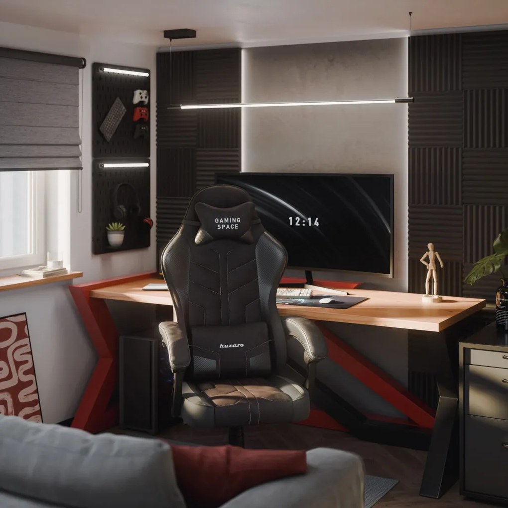 Gamer szék, forgó, ergonómikus, fekete