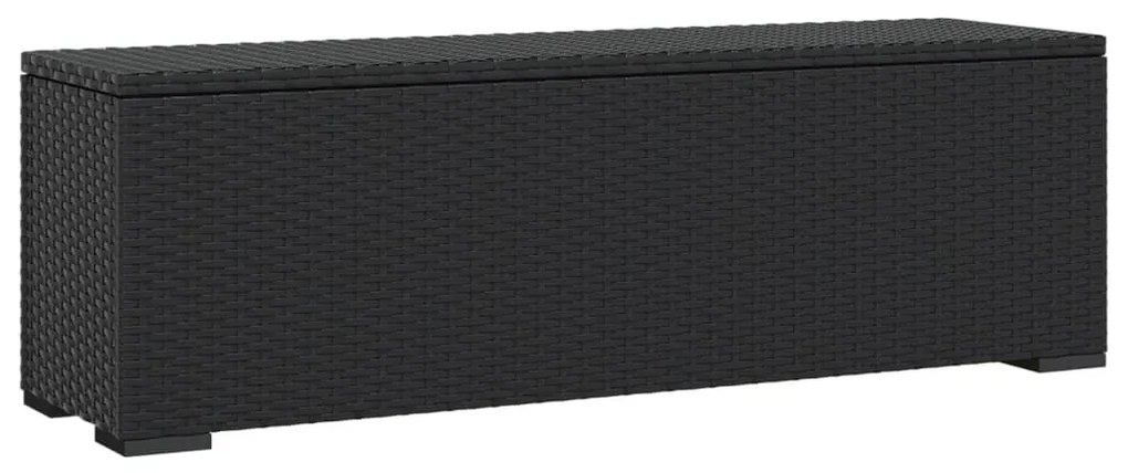 Fekete polyrattan zsámolypad párnával 110 x 30 x 40 cm