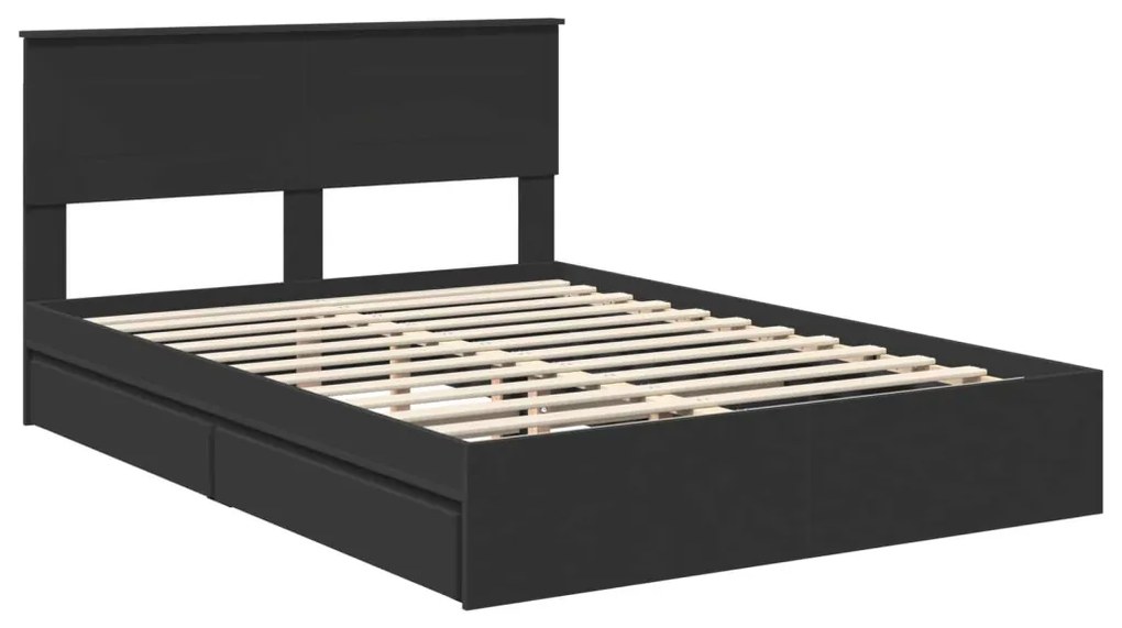 vidaXL Tárolós Ágy fejtámlával fiókkal Fekete 140 x 190 cm Faanyag