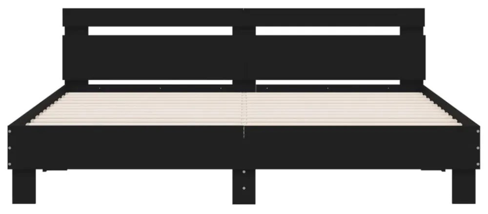 fekete ágykeret fejtámlával és LED-del 200 x 200 cm