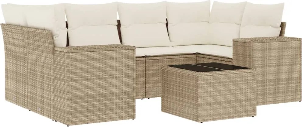 vidaXL 7 részes bézs polyrattan kerti ülőgarnitúra párnákkal