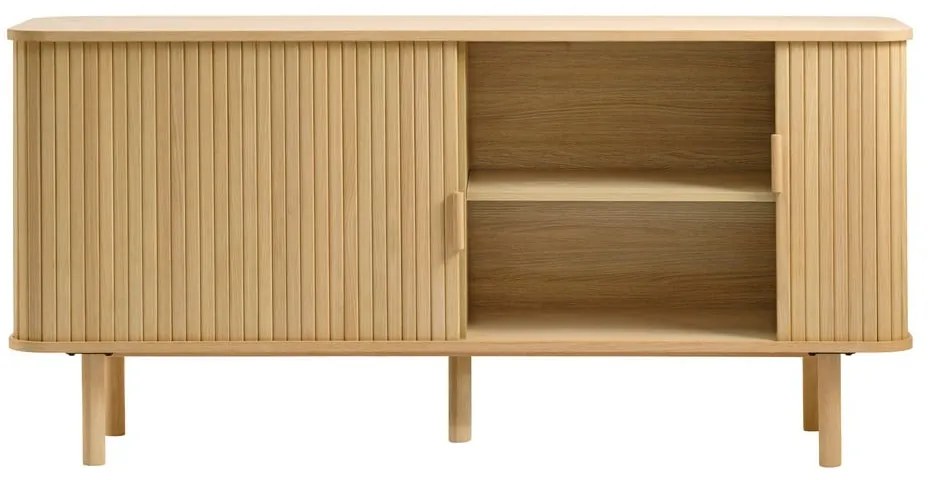 Natúr színű alacsony komód tolóajtóval, tölgyfa dekorral 76x160 cm Cavo – Unique Furniture