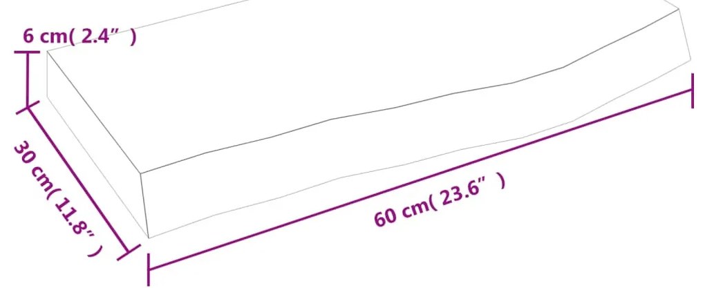világosbarna kezelt tömör tölgyfa fali polc 60x30x(2-6) cm