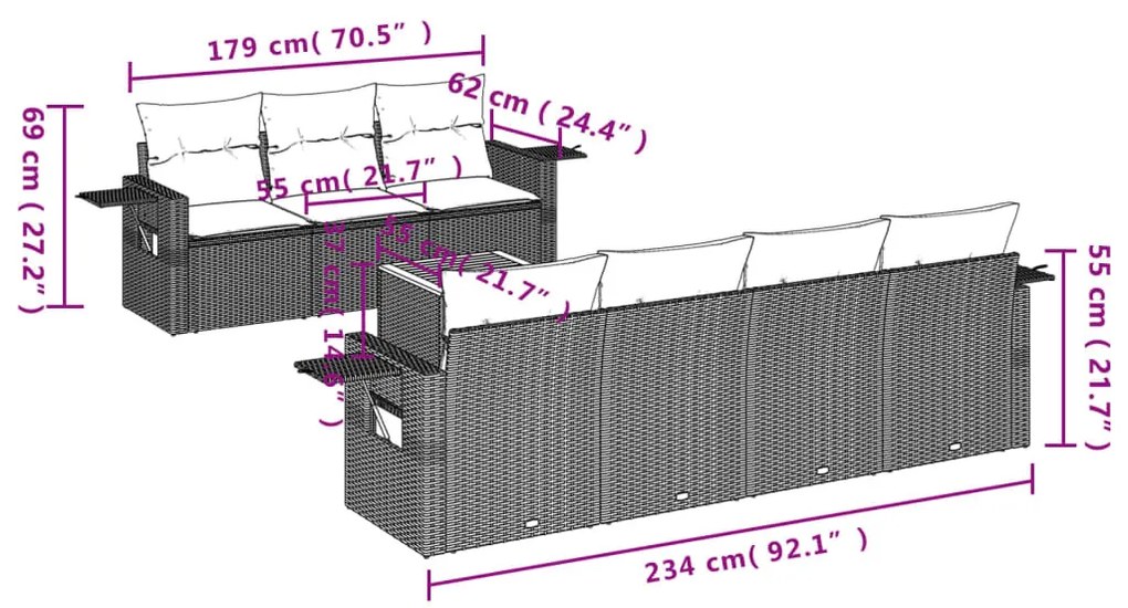 8 részes szürke polyrattan kerti ülőgarnitúra párnákkal