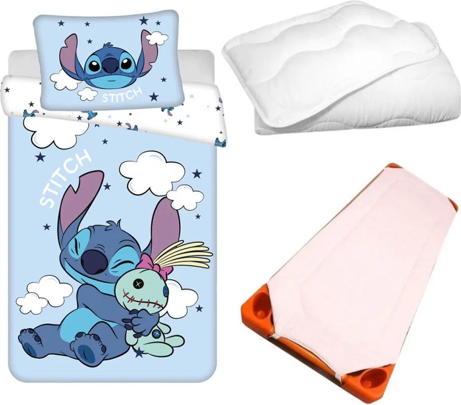 Disney Lilo és Stitch, A csillagkutya Pink Clouds gyerek, ovis ágyneműhuzat, derékalj és paplan/párna szett 100x135 cm 40x60 cm