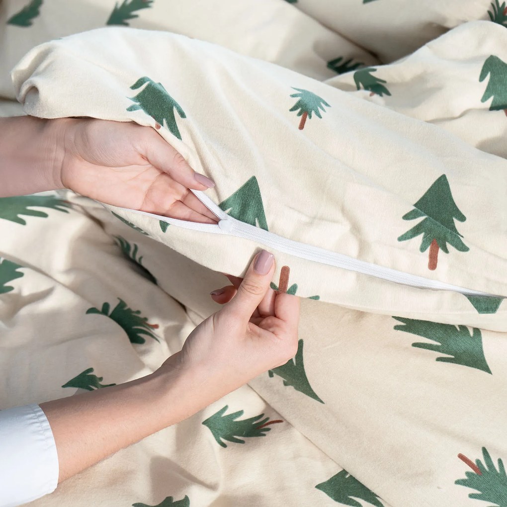 Goldea flanel ágyneműhuzat - fenyőfák natúr alapon 140 x 220 és 70 x 90 cm