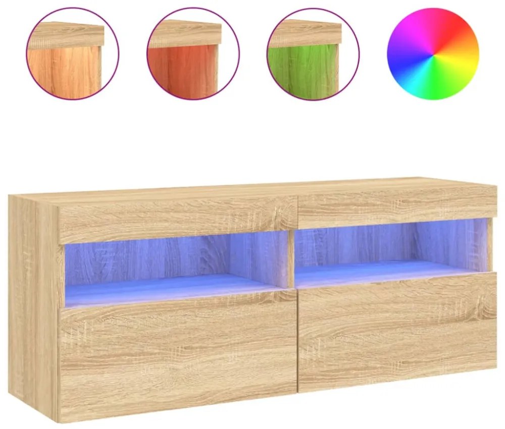sonoma tölgy színű fali TV-szekrény LED-ekkel 100x30x40 cm