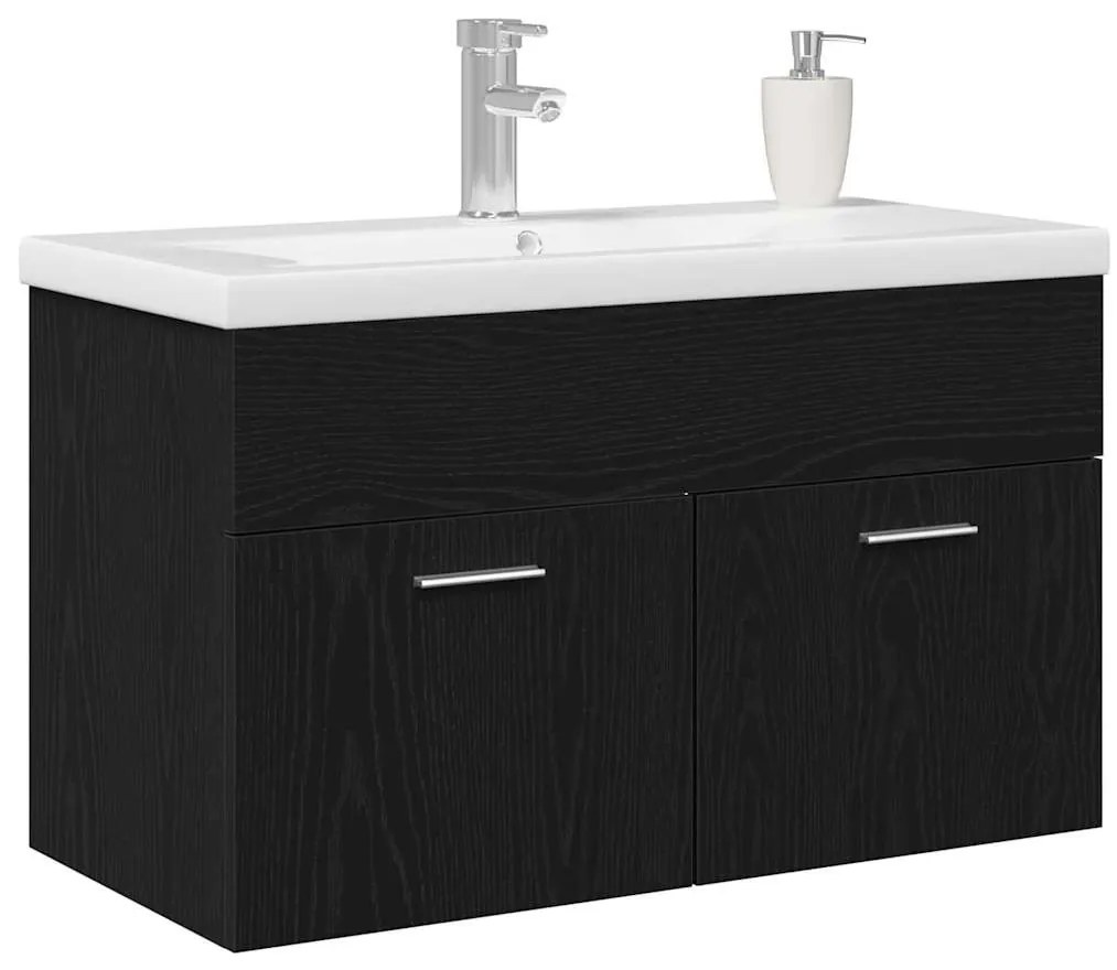 Mosdókagyló szekrény Fekete tölgy 80 x 38.5 x 46 cm Faanyag