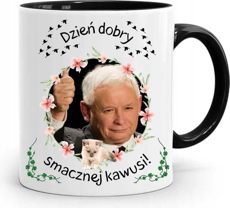 Bögre Fekete Vicces Pis Jaroslaw Kaczynski nyomott mintával