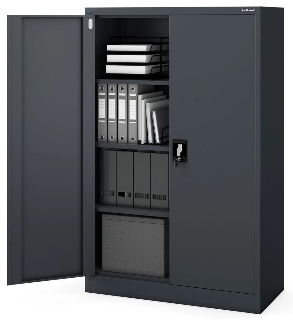 KEVIN irodai irattároló fémszekrény, 900 x 1400 x 400 mm, antracit